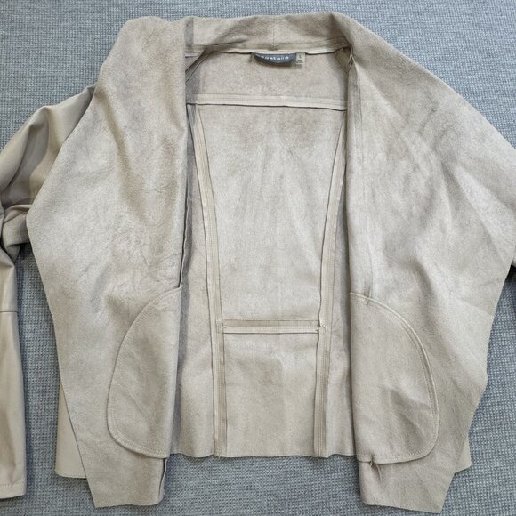 Bagatelle Womens Size L Beige Faux Leather Draped Jacket Open Front Long Sleeve - Picture 5 of 16